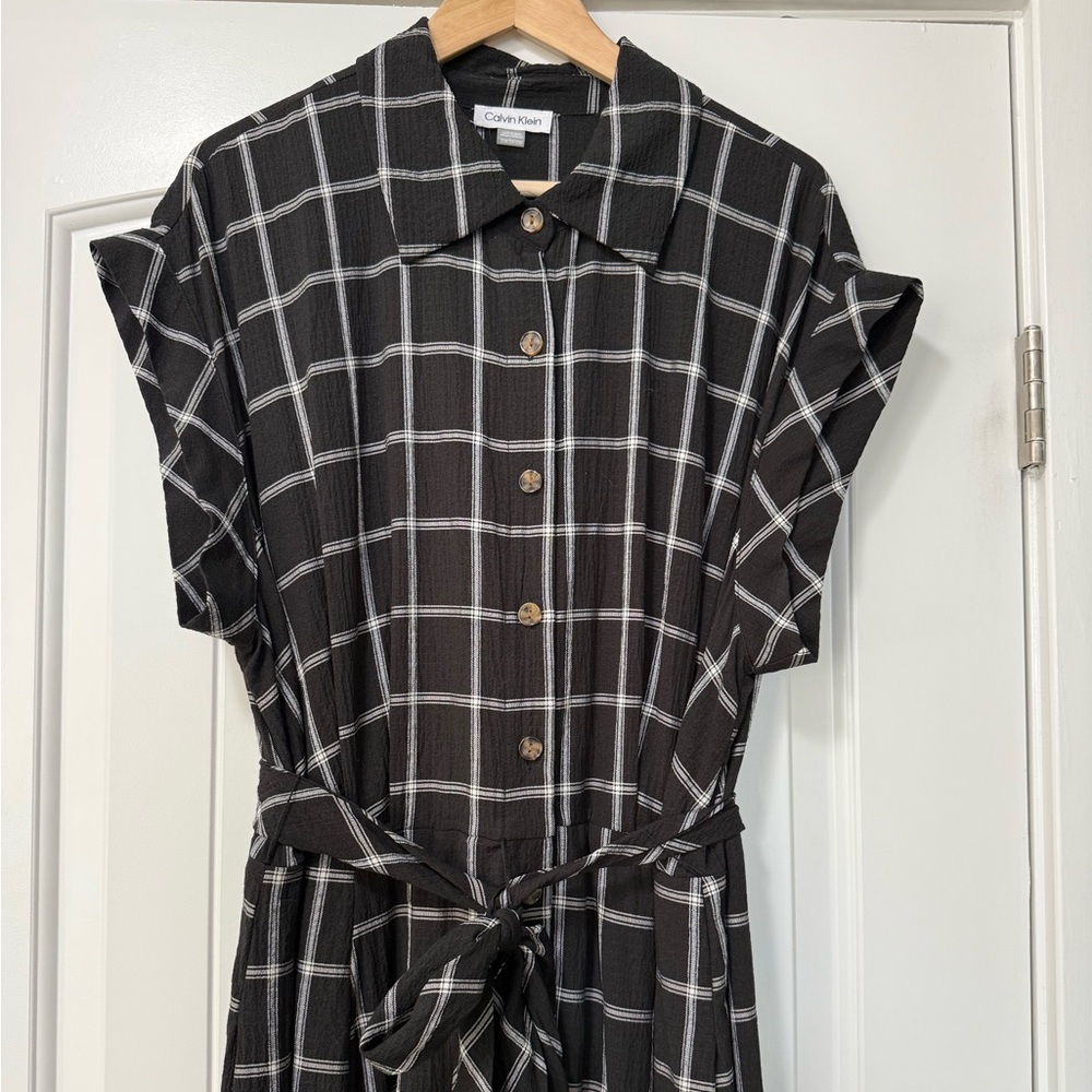 Calvin Klein Gauze Windowpane-Print Shirtdress 20W - Picture 4 of 10